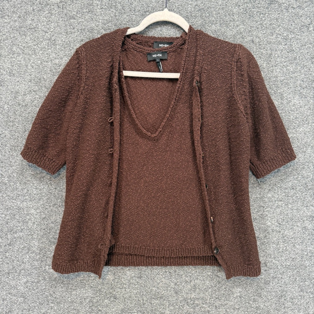 ME+EM‎ Cardigan Set Womens Small Brown Linen Blend Short Sleeve Tank Top